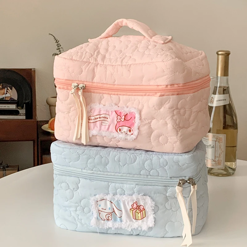 

Sanrio Cinnamoroll My Melody Kawaii Hello Kitty аниме вышивка стеганая нашивка косметическая сумка для милых девушек Y2K Органайзер тоут