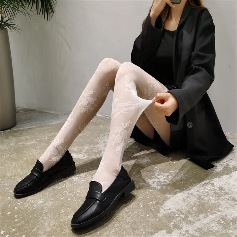 Модные Колготки Женские Ретро пикантные женские чулки JK цветочный жаккард