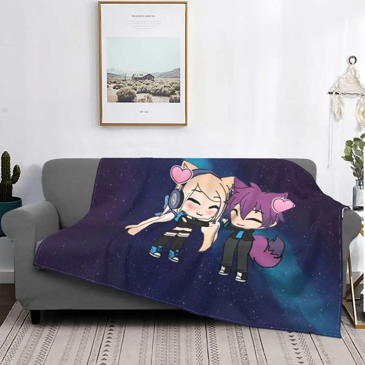 

Cute Gacha Girl And Boy Fox Tail Blankets Fleece kawaii gamer cartoon Multi-function Soft Throw Blankets Bedding Car Bedspread