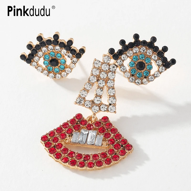 

Pinkdudu Fashion Asymmetrical Mouth Eyes Drop Earrings Exaggerated Personality Style Zircon Alloy Earring Women Jewelry PD963