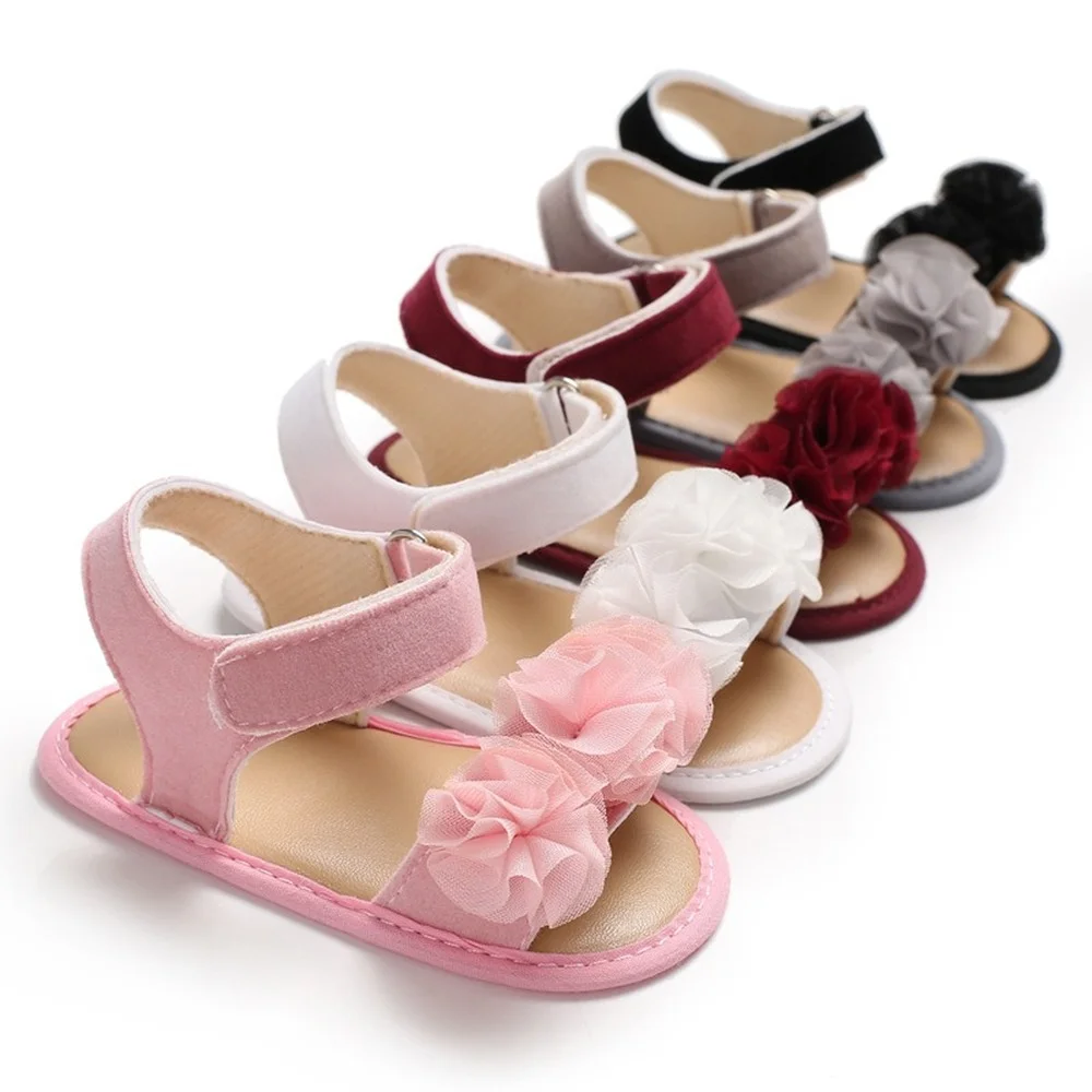 0-18 Months Baby Shoes Summer Flower Newborn  Girls Sandals  Ruffle Butterfly Flat with Heel Soft Cork