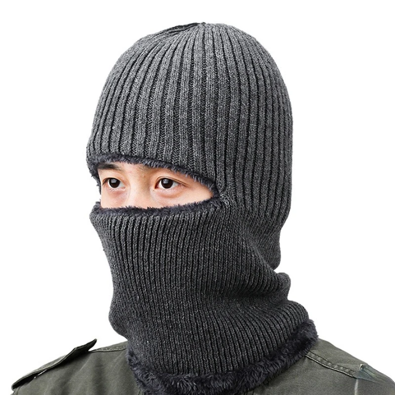 

Men's Winter Knitting Cap Skullies&Beanies with Windproof Sun Visor Warm Plush Lining Neck Warmer Bicycle Ski Mask Cap LUXXETON