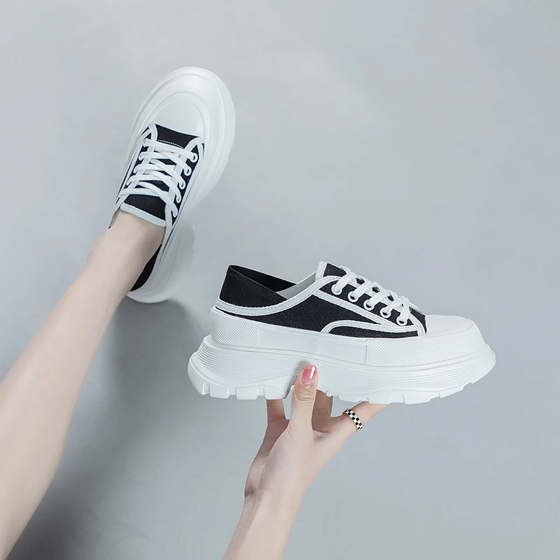 Canvas Women's Sneakers Wedge Black Tennis Chunky Platform Shoes Girls 2023 Fashion Luxury Designer Casual Sneaker Thick Bottom