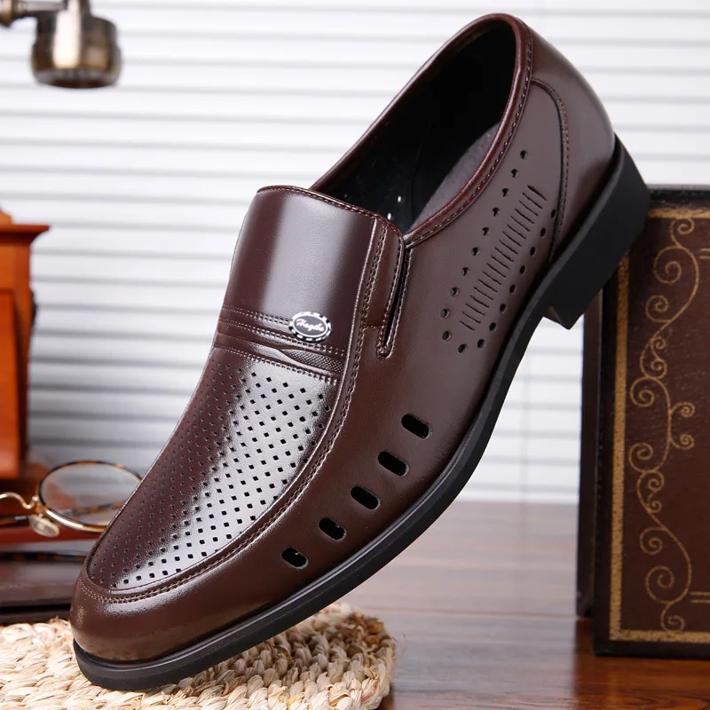 

Plus Size 38-48 Spring Summer Slip on Formal Dress Shoes Men 2022 Breathable Decent Office Wedding Shoes Leather Black Brown
