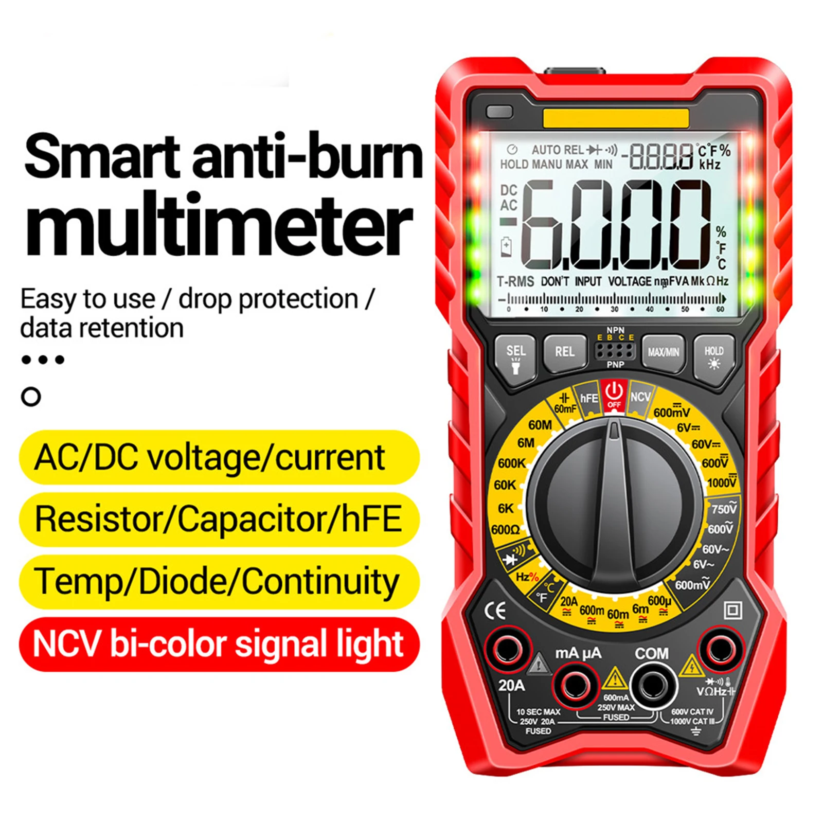 

1PC Digital Multimeter 6000 Counts Ammeter with LCD Display Backlight DC/AC Profissional Tester LCR Meter Measuring Tools