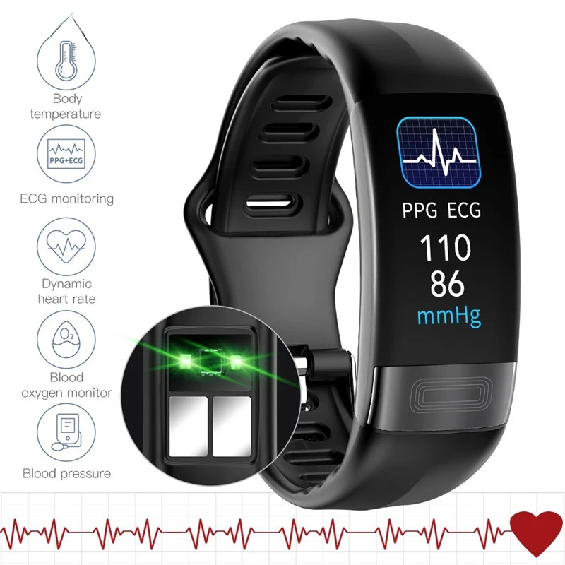 

P11 Plus Ekg SPPG Smart Bracelet Blood Pressure Heart Rate Monitor Tape Wristband Monitoring Physical Activity Pedometer Genuine