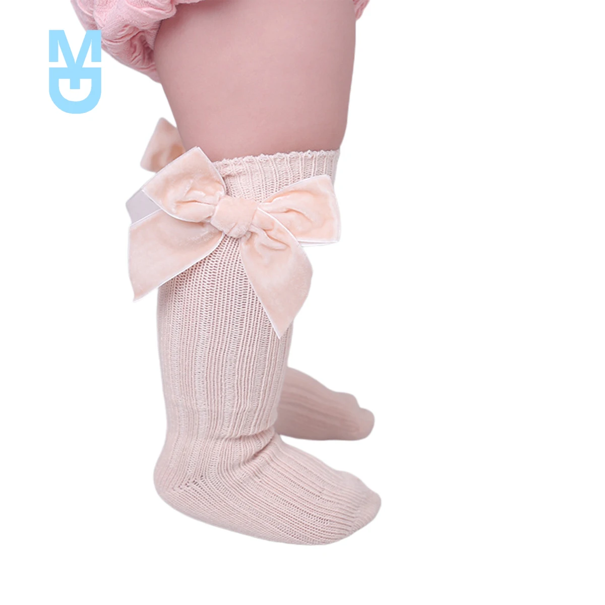 

New Baby Girl Knee High Rib Stockings Winter Warm Combed Cotton Knitted Stockings with Big Velvet Bow for Infants Toddlers 1-3Y