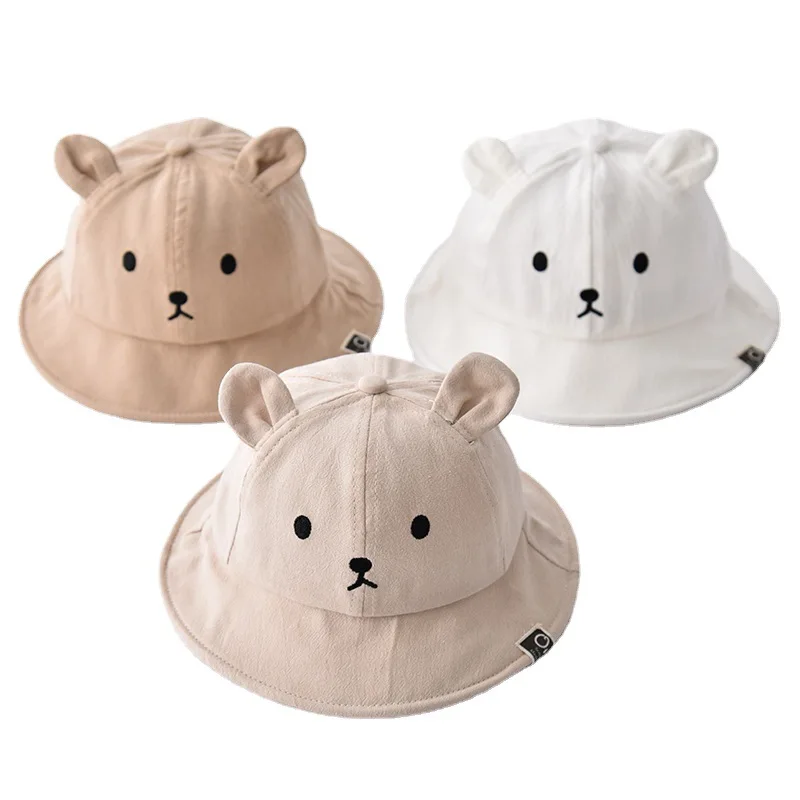 

Baby Boy Girl Sun Hats Spring Summer Baby Bucket Hat Cute Bear Ear Newborn Panama Cap Solid Color Outdoor Beach Kids Hat
