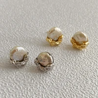 srcoi french design freshwater coin pearl earrings for women special gift retro flat button pearl earring studs jewelry
