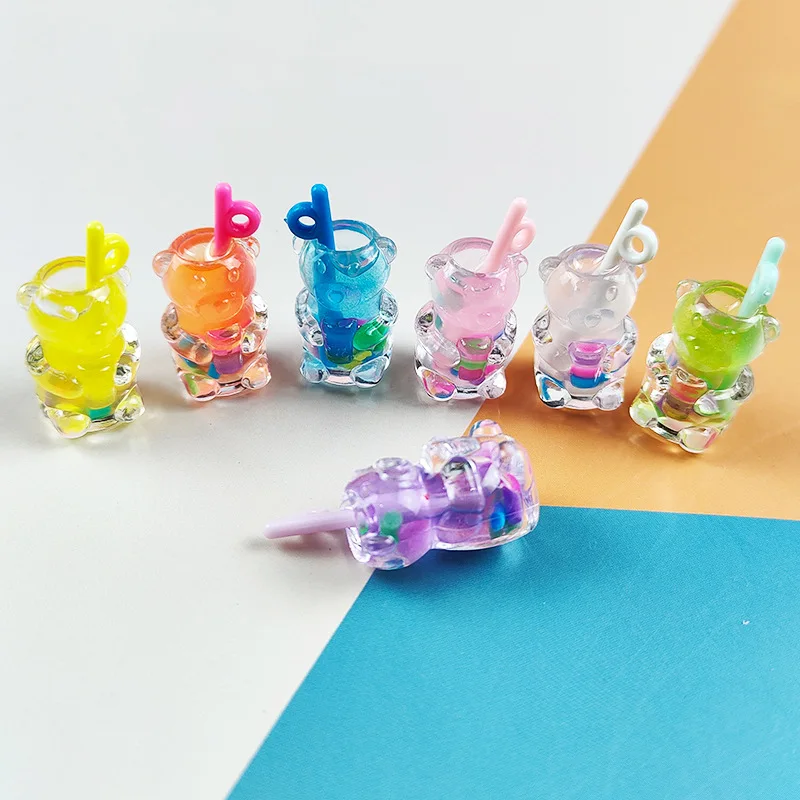 

10pcs Bear Drink Bottle Resin Charms Acrylic Pendant for DIY Jewelry Making Cute Earring Necklace Keychain Bracelet Accessories