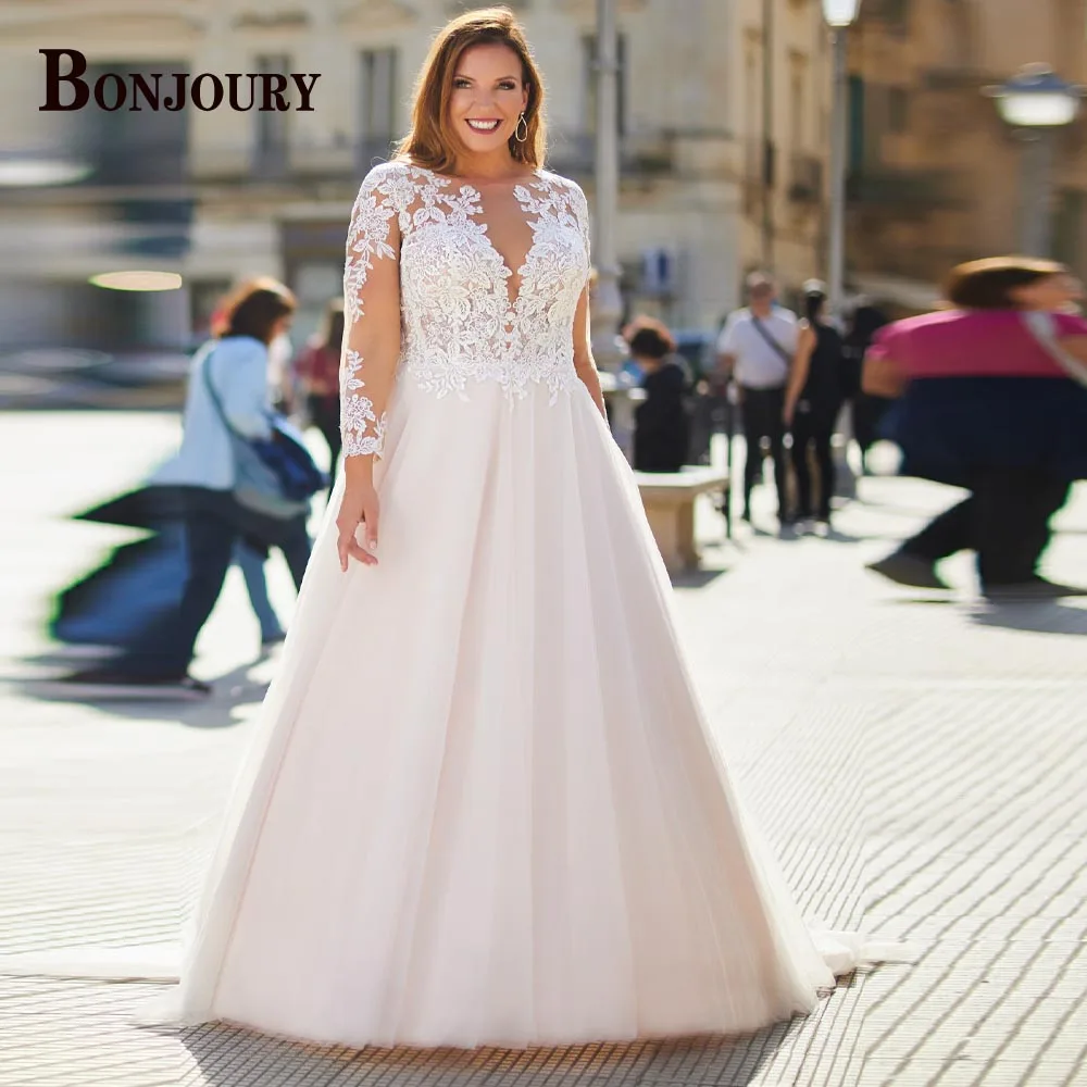 

BONJOURY Stylish Wedding Dresses For Women SCOOP Appliques 2023 Bride Regular Full-Sleeves Vestido De Novia Custom-Made