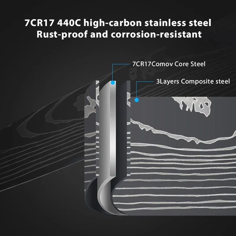 Кухонное мясо искусственный дамасский нож из нержавеющей стали для резки