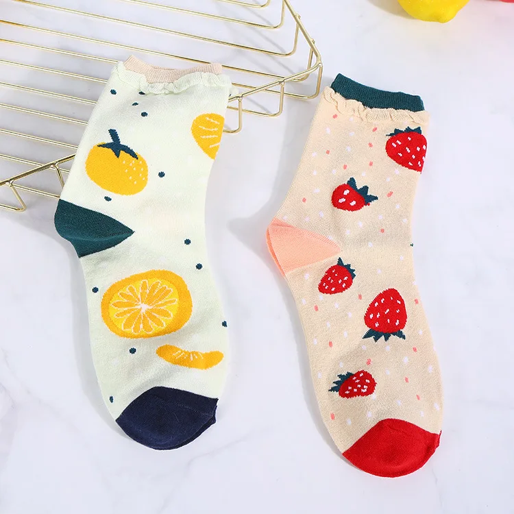 

Women Socks Cartoon Fruit Strawberry Orange Print Street Harajuku Cute Kawaii Sock Cotton Girl Gift Designer Calcetines Mujer