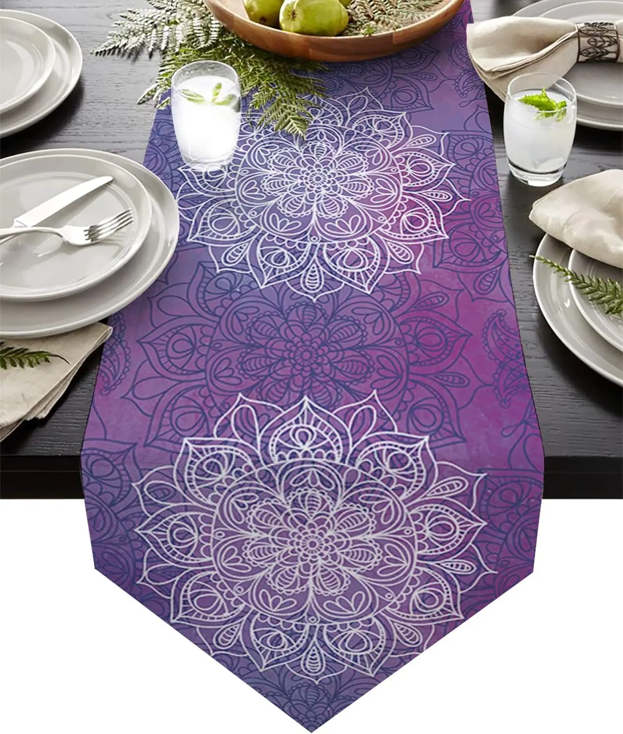 

Льняная скатерть-дорожка Бохо фиолетовый цветок