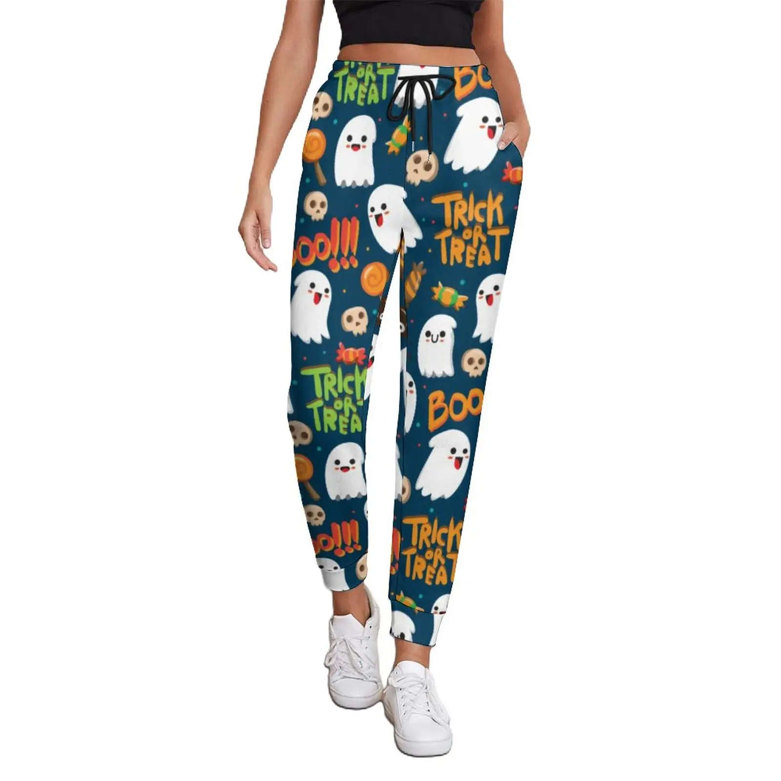 

Cute Halloween Jogger Pants Woman Funny Ghosts Print Harajuku Joggers Spring Vintage Pattern Oversize Trousers Birthday Present