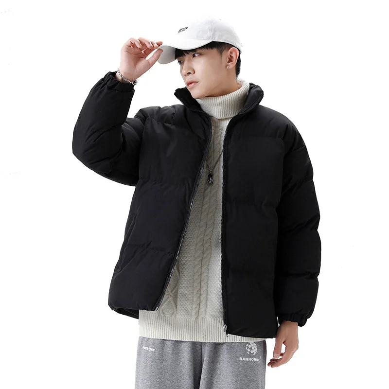 Mens Parkas 2022 Autumn Winter New Solid Color Basic Thick Warm Stand Collar Cotton Jacket Couple 5XL Loose Coat Men and Women
