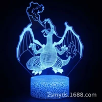 takara tomy pokemon charizard ash ketchum3d 167 color led light creative birthday gift bed touch remote control desk lamp