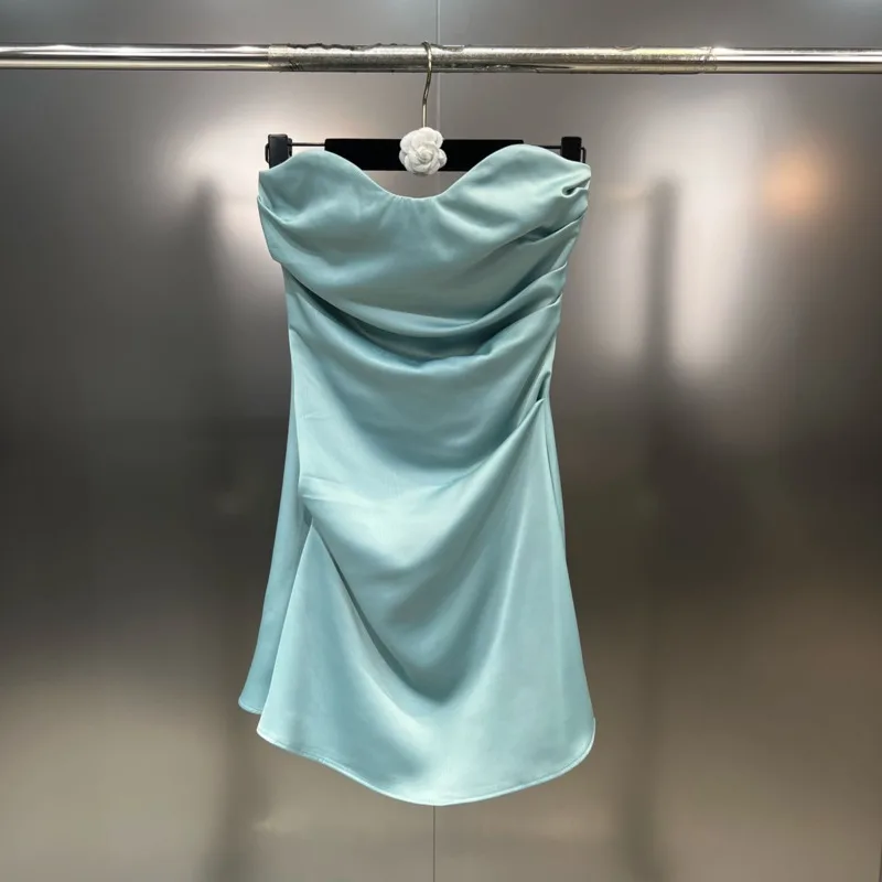 

BORVEMAYS 2023 Spring Summer New Fashion Trend Solid Color Sleeveless Slash Neck High Waist Pleated Elegant Dress Women WZ864