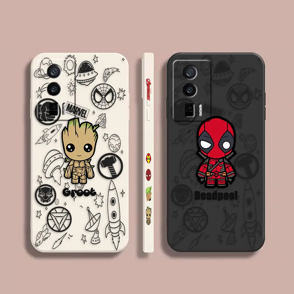 

Case For Redmi K60E K60 K40S K40 K30 K20 12C 9A 8A 10X 10A 10 Pro 4G 5G Gaming Shockproof Liquid Case Cartoon Groot Deadpool