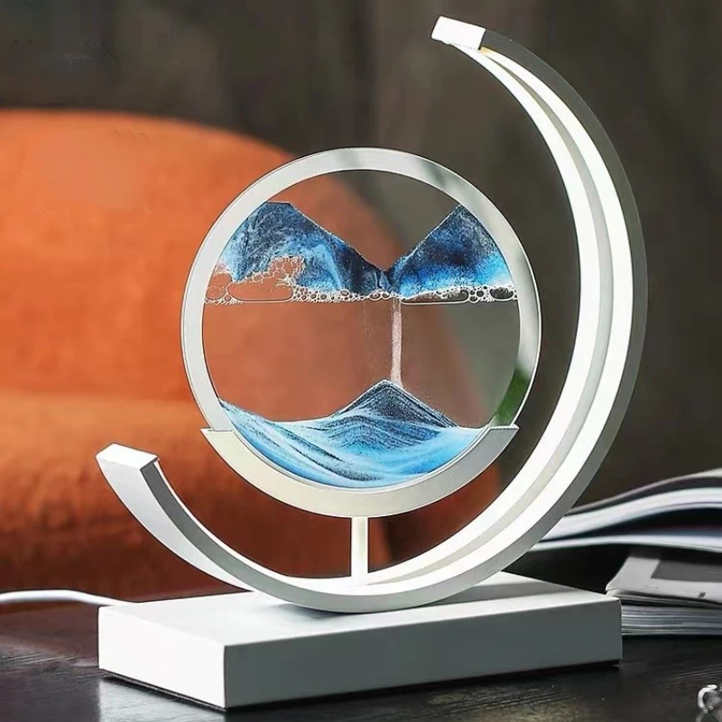 

LED Quicksand Table Lamp Painting Bedside Night Light Bedroom Llamp Chinese Style Decorative Glass Hourglass Sand Painting Art