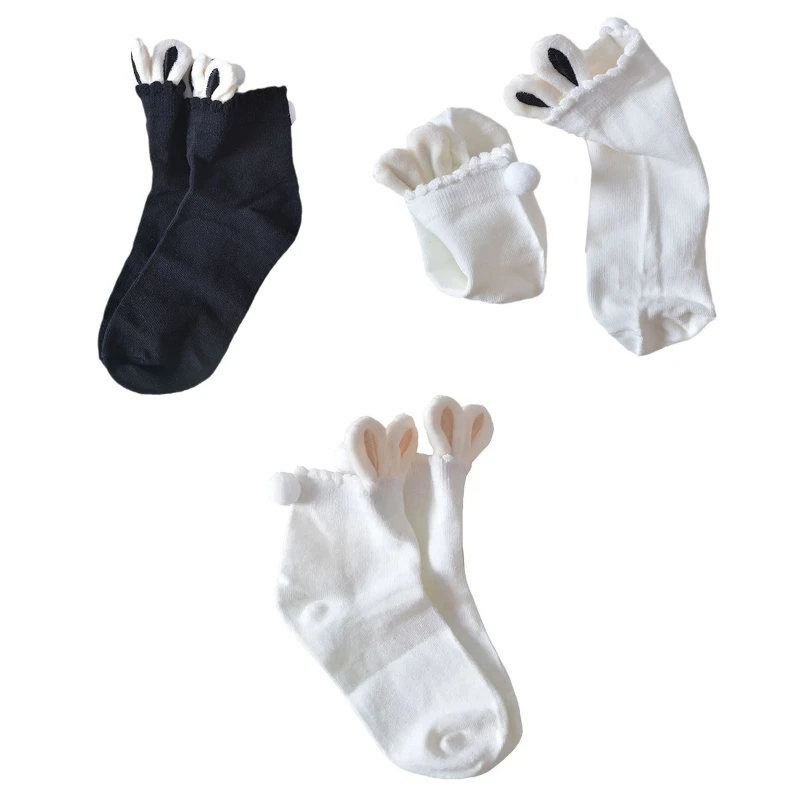 

Women Girls Cotton Short Socks Lolita Kawaii 3D Plush Rabbit Ears Tail Hosiery