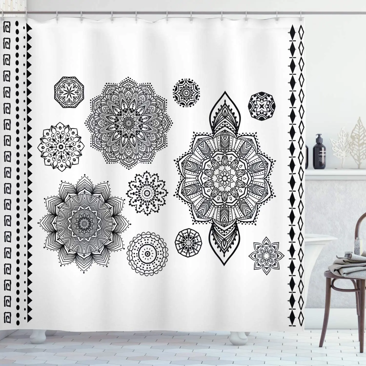 Занавеска для душа с мандалой в восточном стиле декоративными кружевными