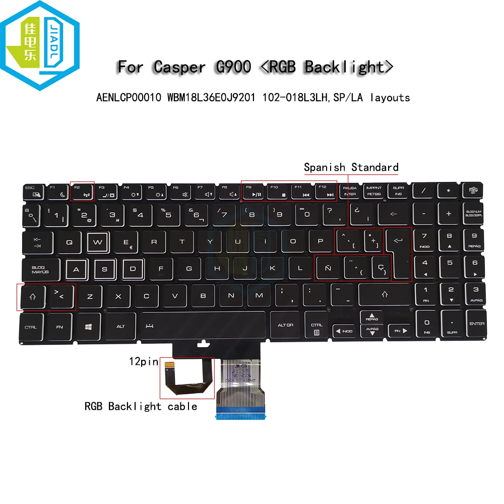 RGB Backlit Latin Fit Spain Spanish Keyboard Backlight For Casper Excalibur G900 For Quanta NLCA NLCB NLCG AENLCP00010 Teclado