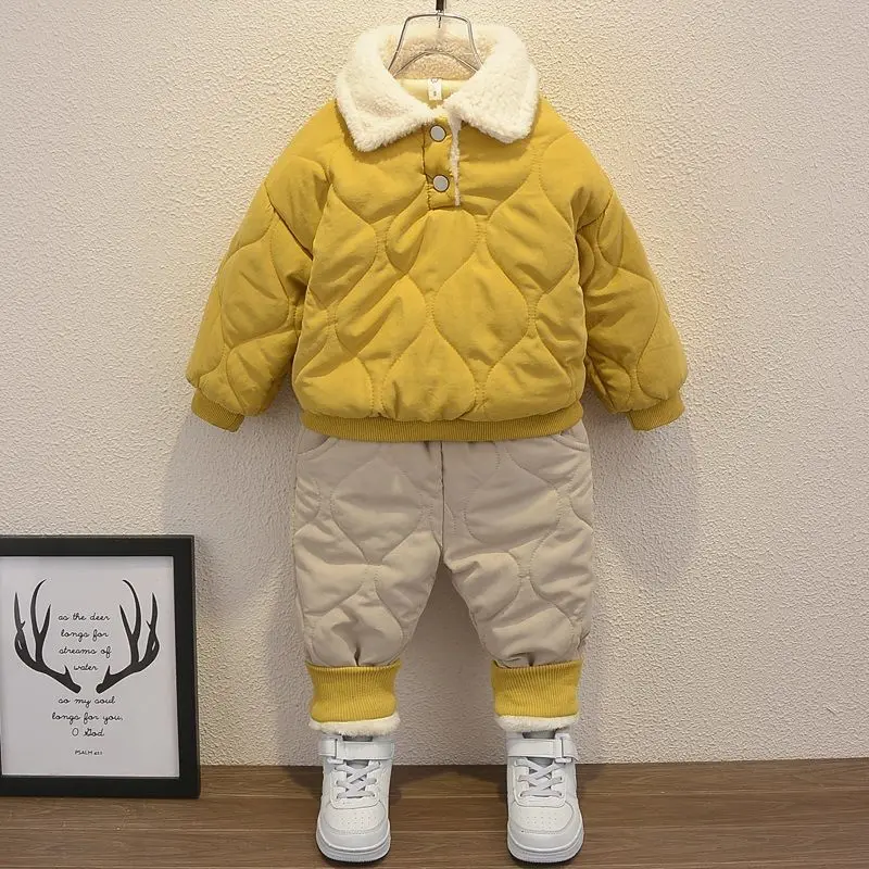 

Autumn Winter Kids Clothes Set Boys Full Sleeve Solid Color Coat & Pants 2pcs Cotton Outfit Children Suits For Toddler 2-10y