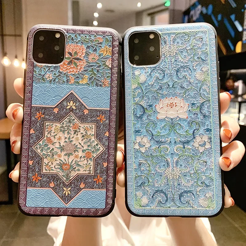 

Retro Emboss Floral flower phone case For iphone 12 Mini 13 11 Pro max XS MAX XR XS X 6 7 8 plus Soft Silicone phone back cover