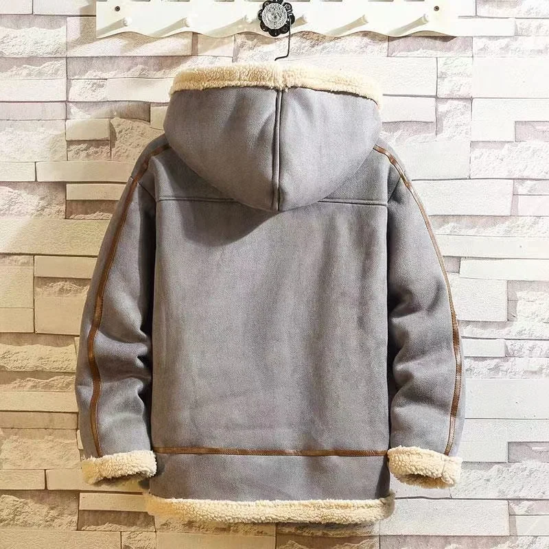 Men's Thermal Jacket Warm Coat Winter Thickened Jacket Lamb Fleece Clothes Large Size Hooded Jacket Zip Pocket  Casual Male Top