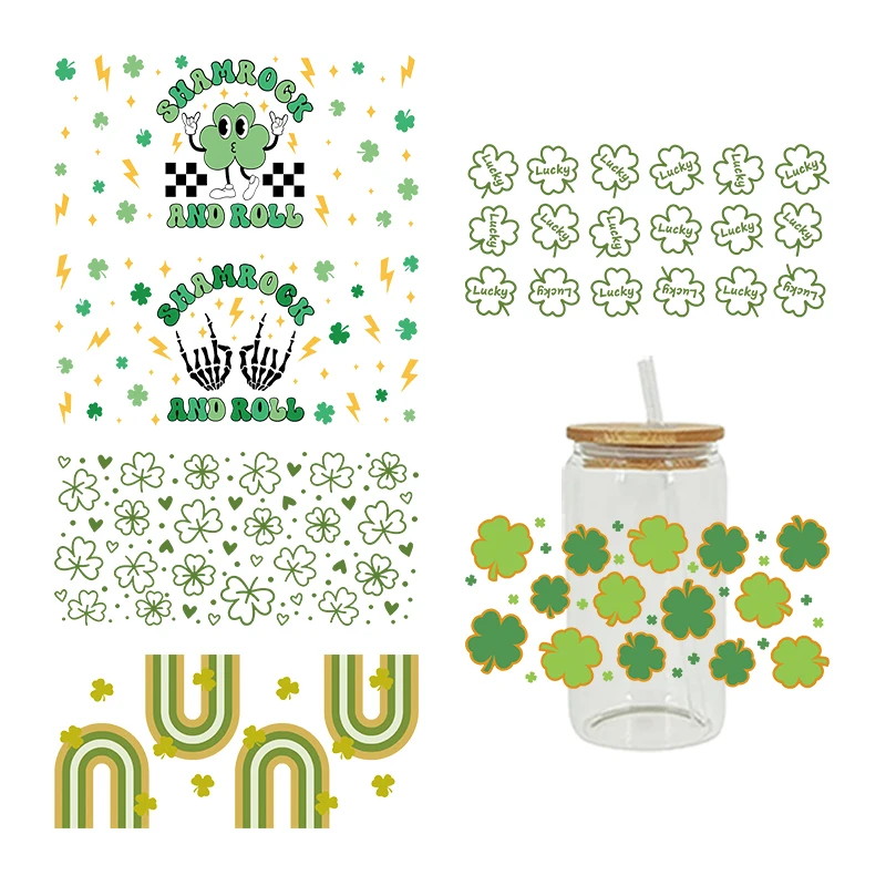 Зеленые листья UV DTF оберточная переводная наклейка для 16 фотоэлементов печать