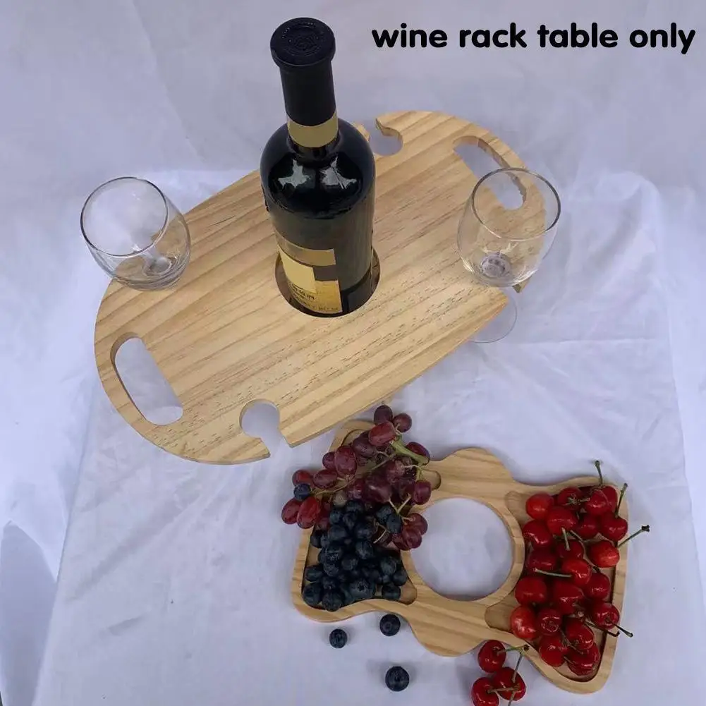 

Wooden Outdoor Folding Picnic Table With Glass Holder Round Foldable Desk Wine Glass Rack Collapsible Table For Garden Part Z5b2