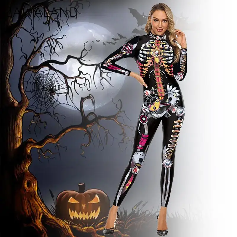 

Костюм для косплея Zawaland для женщин с принтом скелета на Хэллоуин, костюм Пурим карнавал, зентай, комбинезоны, страшная форма для выступления