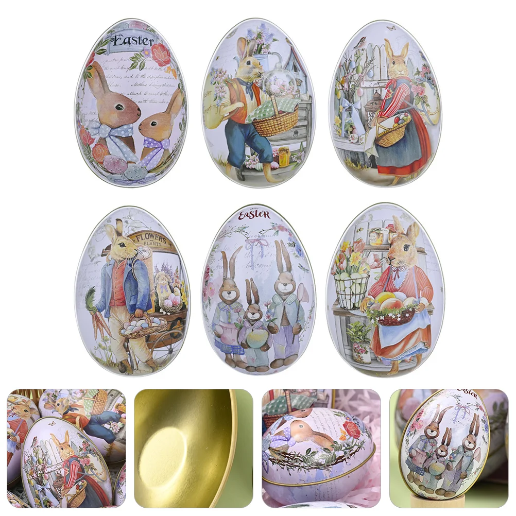 

6 Pcs Easter Egg Box Spring Decor Decorative Tin Box Gift Egg- Shaped Tin Box Tinplate Material Empty Fillable Eggs Baby