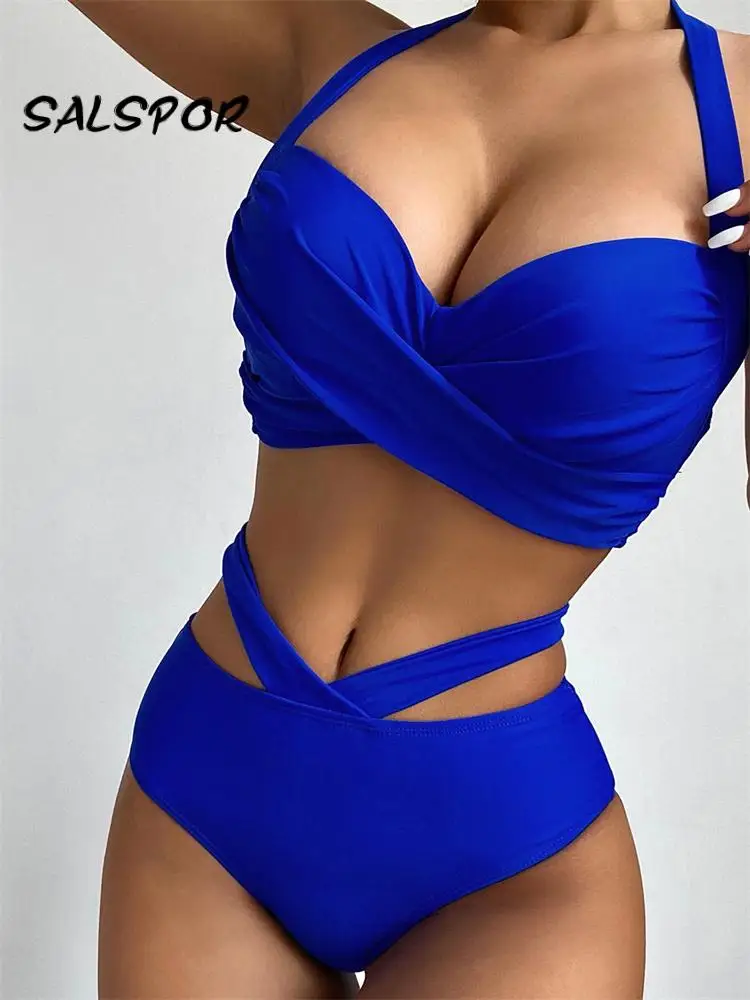 

SALSPOR Sexy Split Bikini High Waist Swimsuits Women 2022 New Fashion Hollow Beachwear Push Up Bra Brazilian Padded Biquini