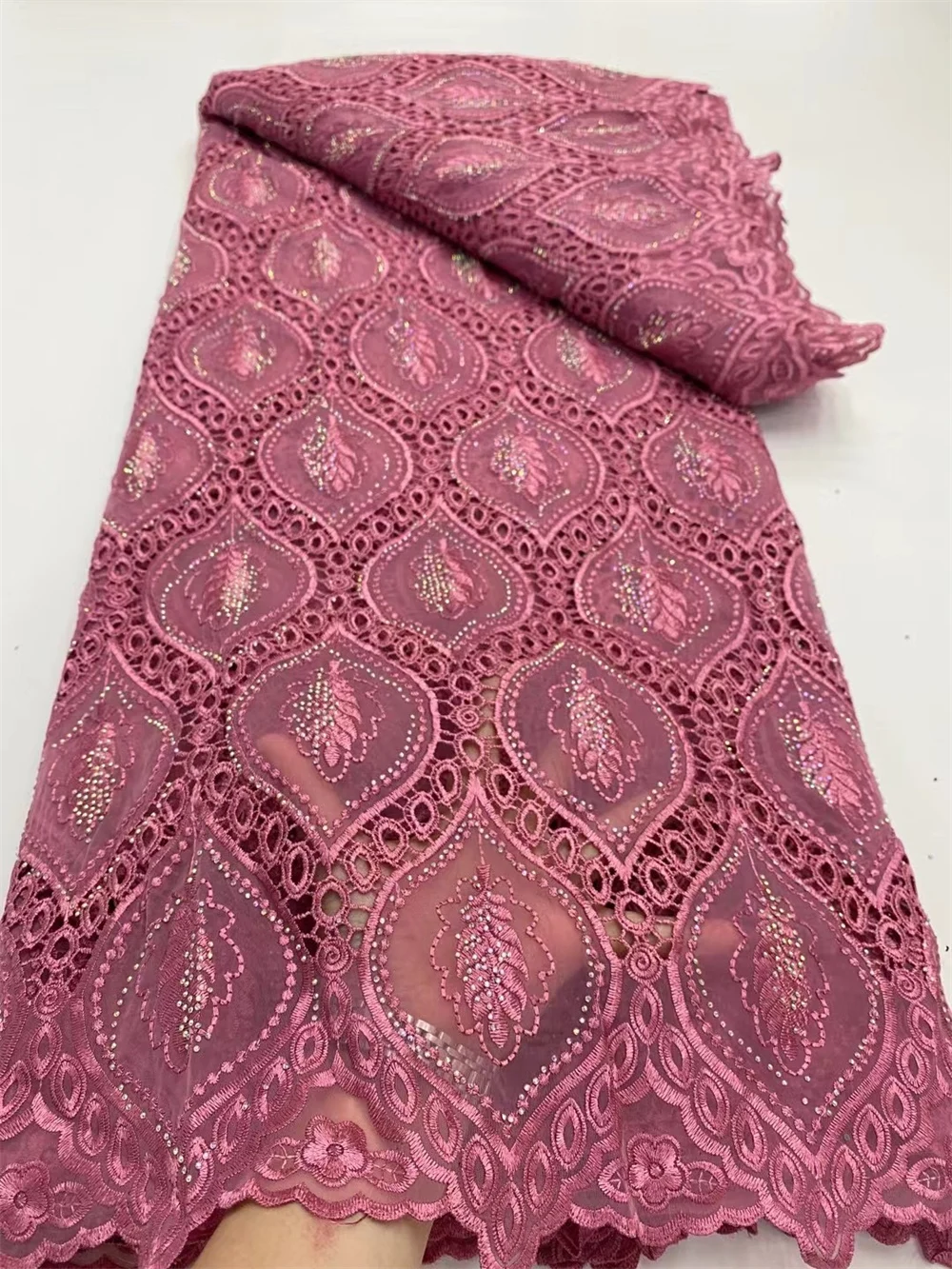 Белый хлопковый кружевной материал AIOSC для вечерних платьев