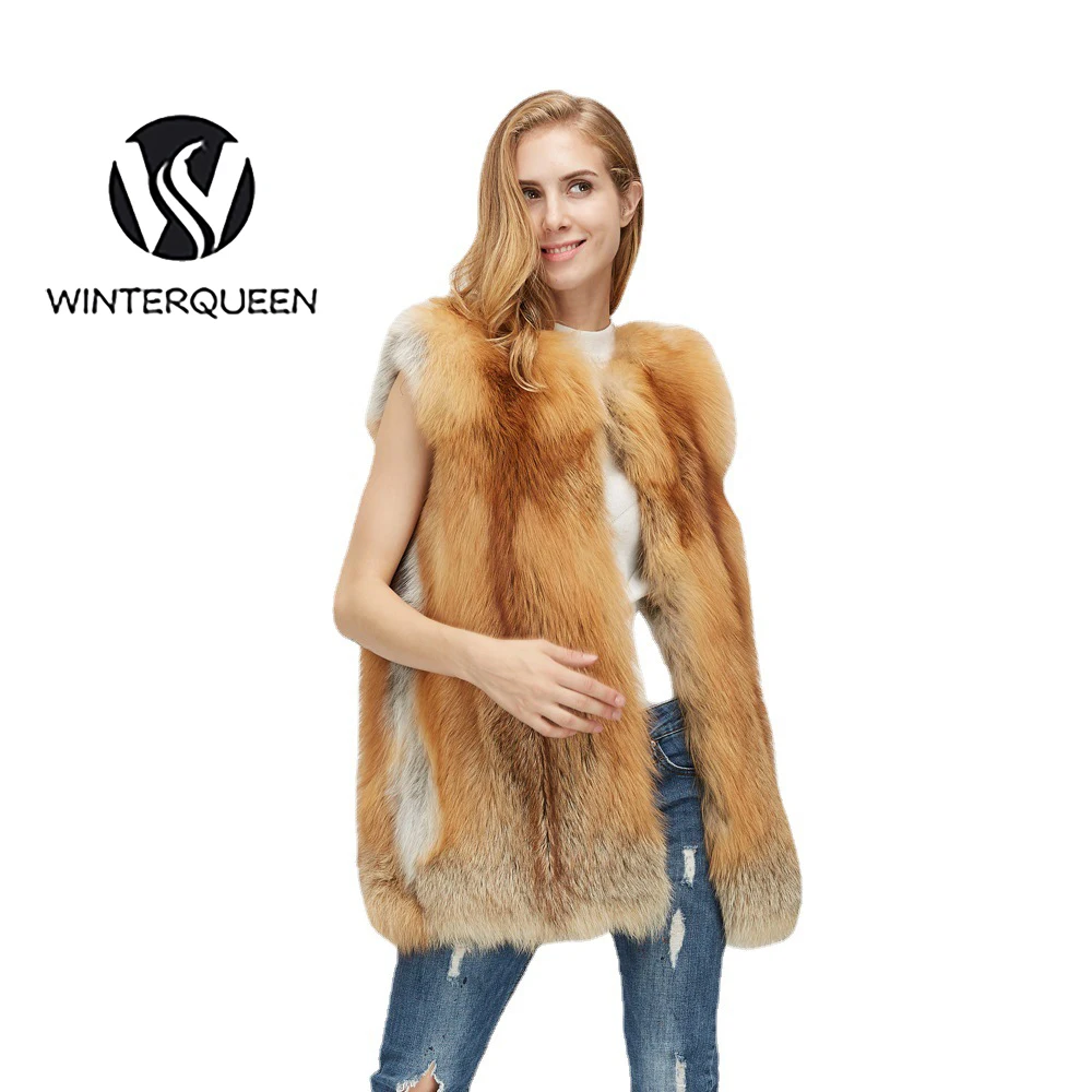 

Пальто из натурального Лисьего меха осень-зима уличный теплый меховой жилет без рукавов Большой размер женское среднее и длинное пальто