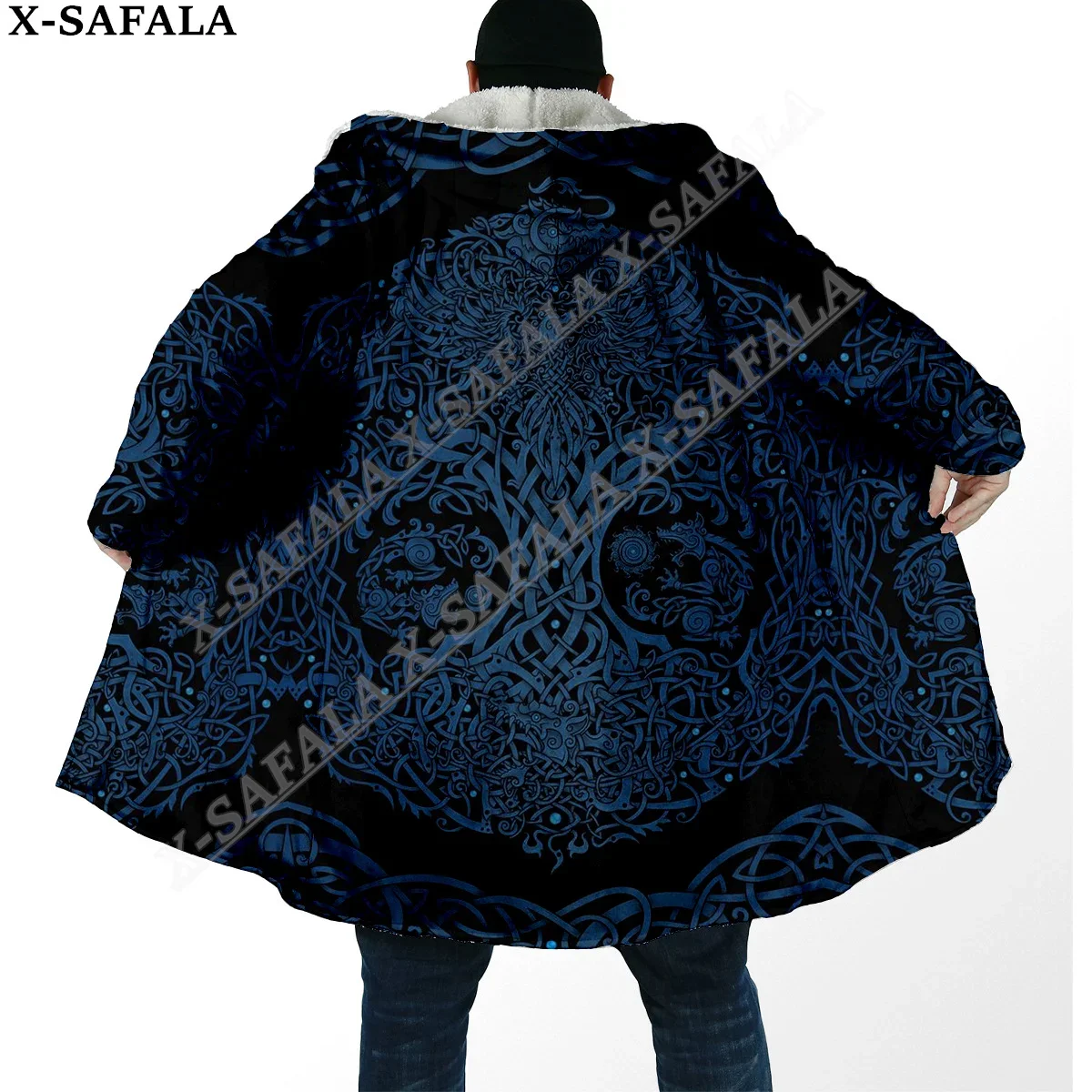 Мужской теплый длинный плащ с капюшоном цвета в ассортименте