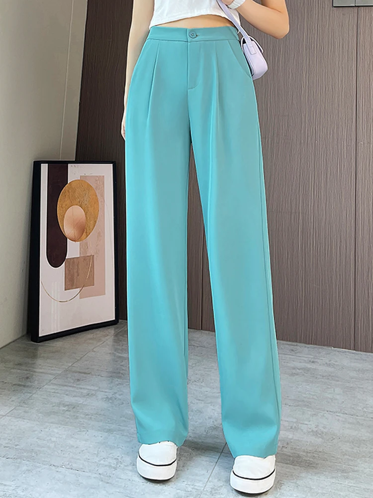 

OUMENGKA Casual High Waist Loose Wide Leg Pants Women Spring Autumn New Female 6 Color Suits Pants Ladies White Long Trousers