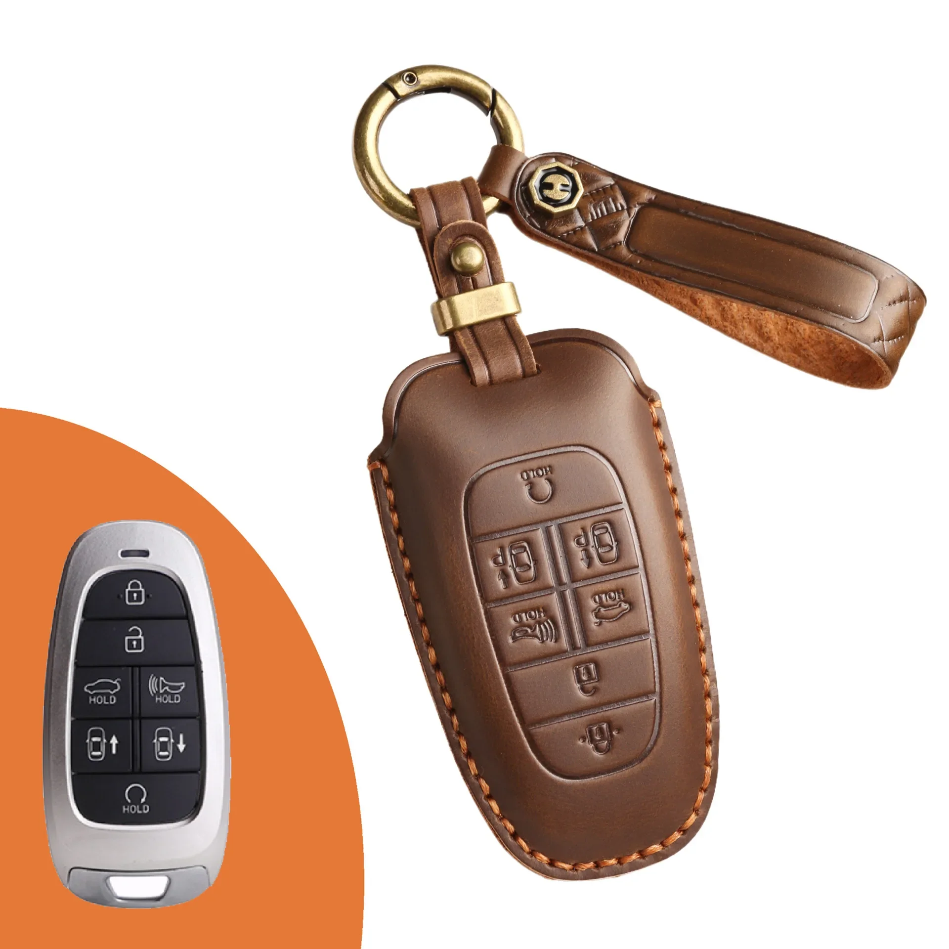 

Кожаный чехол для автомобильного ключа, защитный брелок для Hyundai 3/4/5/7, кнопки, верхний слой кожи
