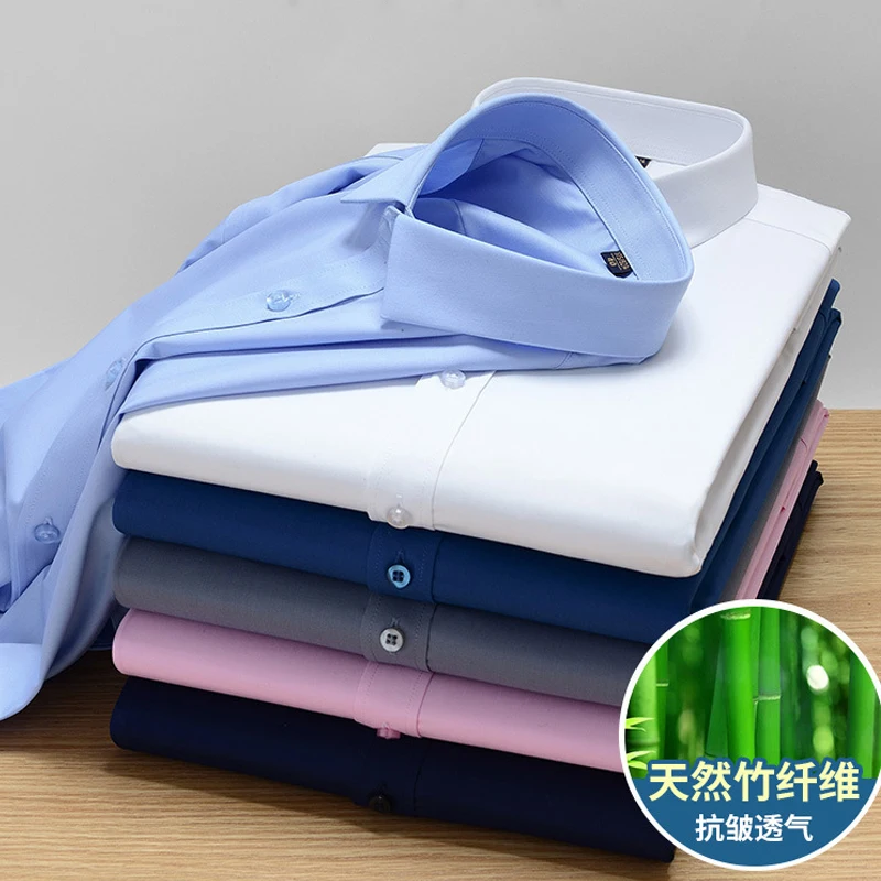 

6xl 7xl 8xl 2022 Hsinchu Fiber Shirt Men's Long Sleeve Shirt Luxury Business Casual No Iron Wrinkle Slim Fit Solid Shirt