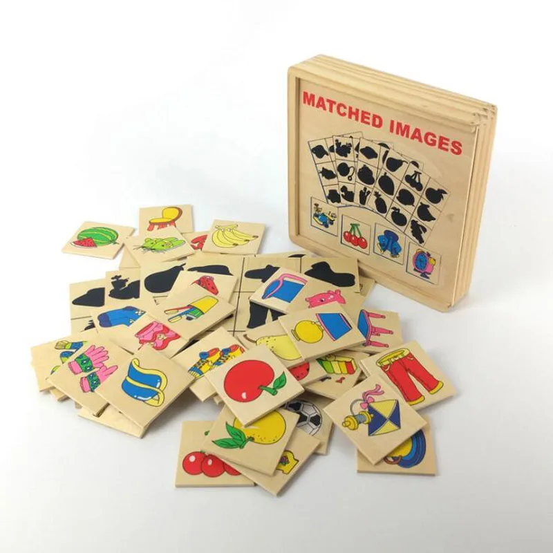 

Hot Montessori Enlightenment Teaching Wooden Puzzle Looking Shadow Toy Shadow Matching Game Card Graphics Corresponding Box