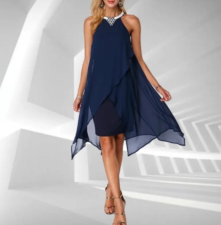 

2023 Women's Fashion Solid Mesh Sleeveless Irregular Loose Dress