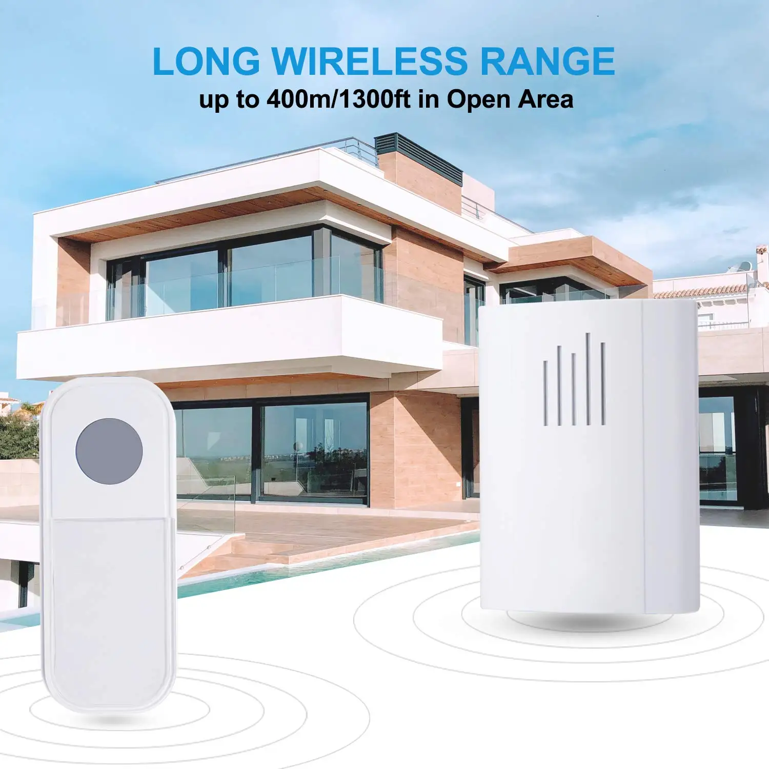 

Waterproof Door Bell Chime Kit Operating 1300ft with 36 Melodies, Name Plate For Home Office School,White (Battery Version)