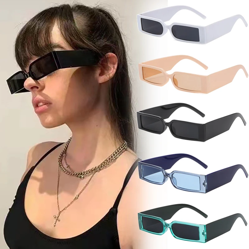 

2021 NEW Rectangle Frame Sunglasses Retro Square Trendy Glasses Ins Style for Men and Women Black Small Frame Sun Glasses