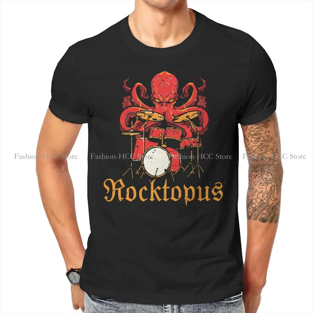 Футболка Rocktopus с изображением барабана осьминога рок музыкальный стиль