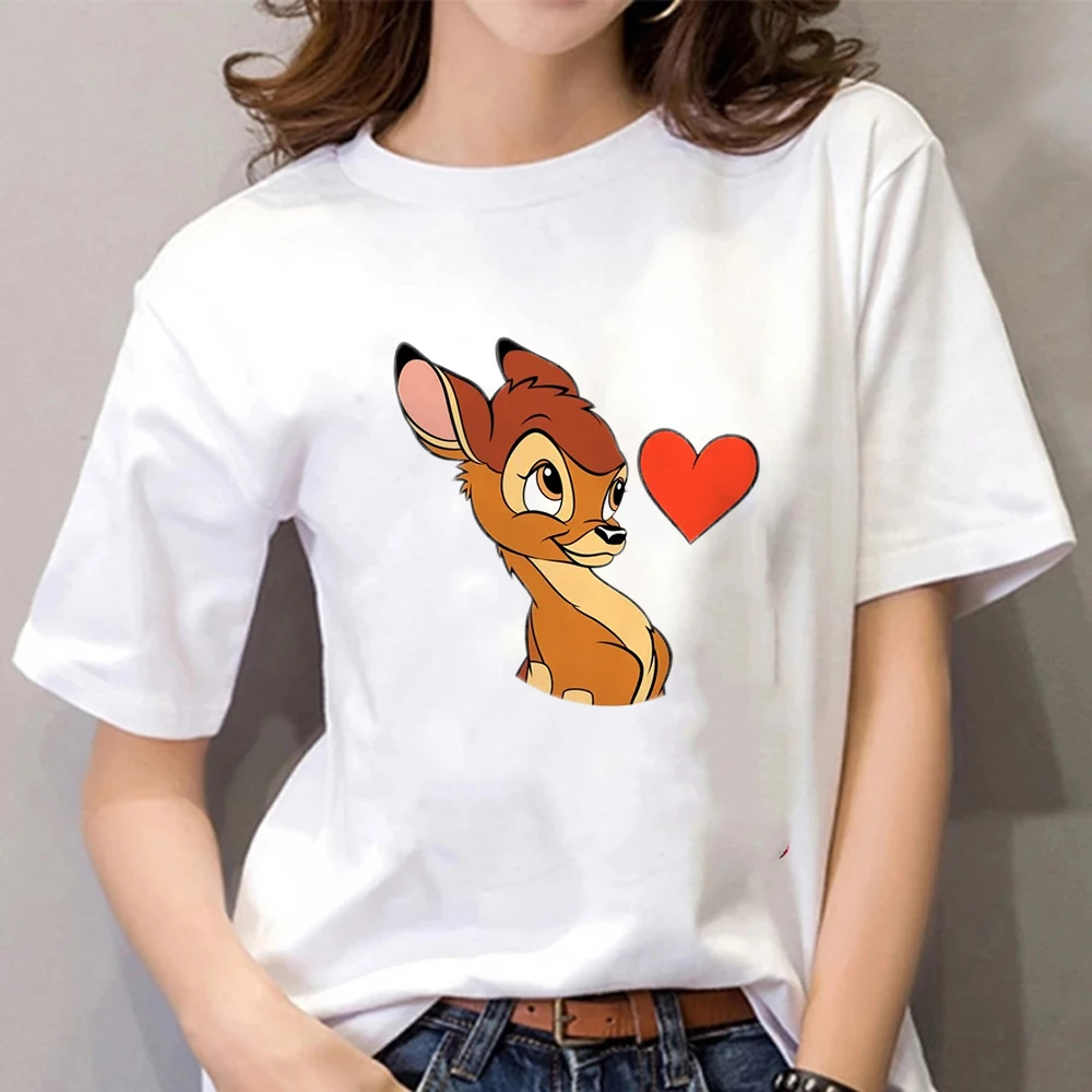 

Summer Cartoon Rabbit Thumper Print Short Sleeve O-Neck Casual Tshirts Tops Basic Tees Disney Bambi Women T Shirt