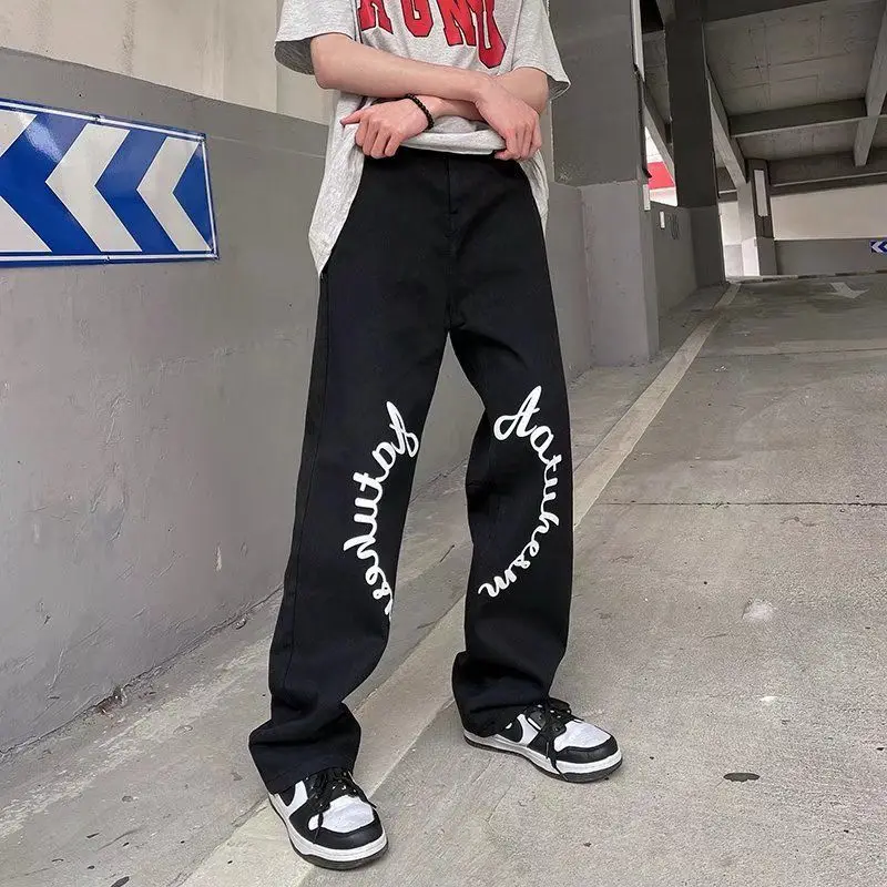 Men Jeans American Street Letter Print Jeans Men's Vibe High Street Pants Europe and America Hihop Jeans Ins Hot Sale Mens Jeans