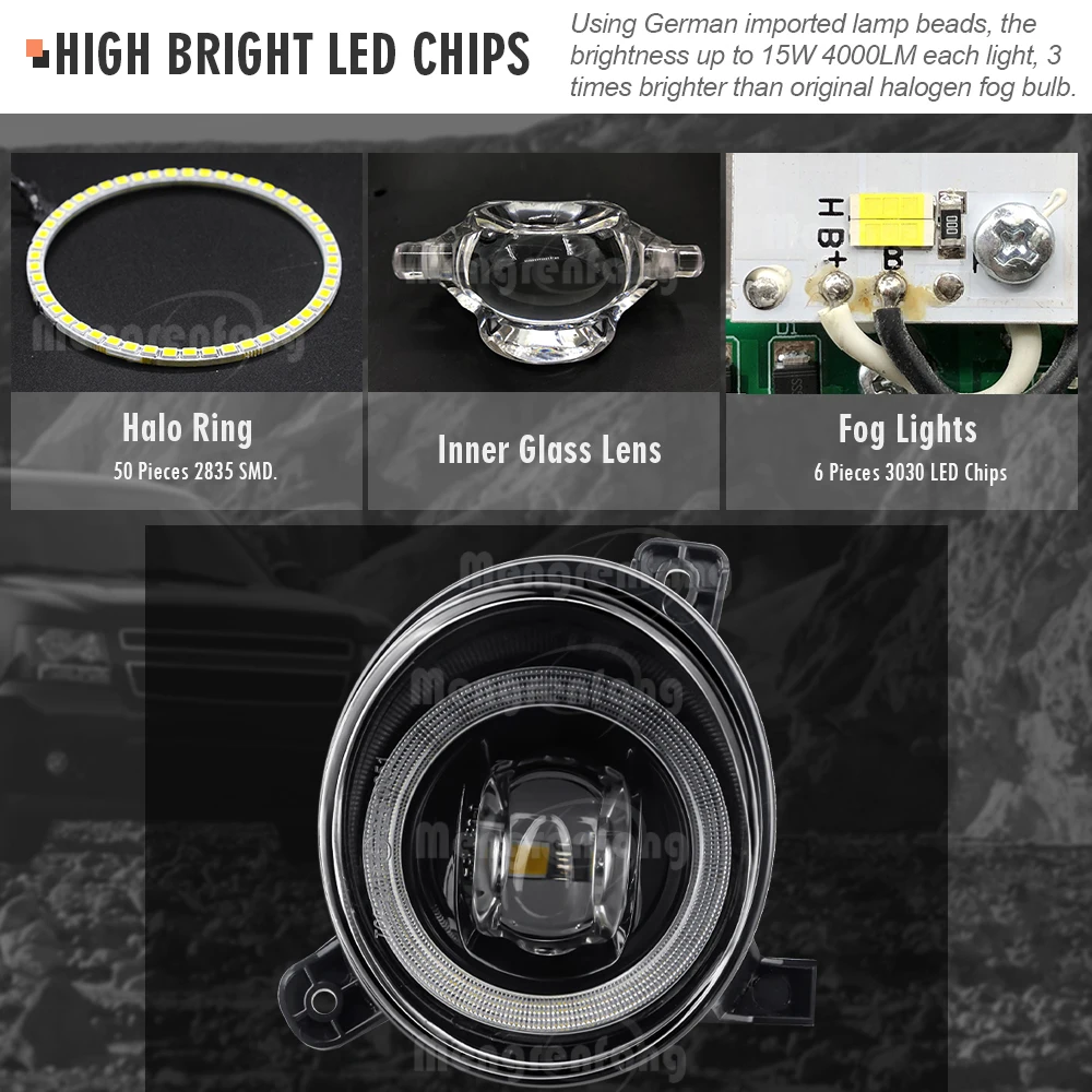 30 Вт H11 Автомобильные передние светодиодные противотуманные фары с Angel Eye DRL