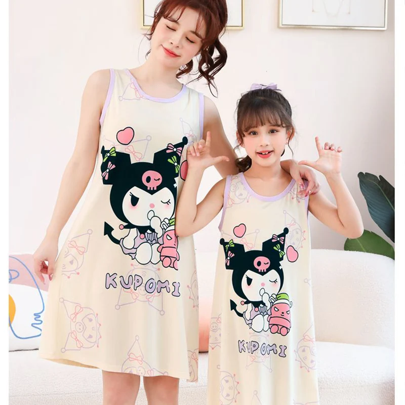 

Kawaii Sanrio ночная рубашка для девочек Kuromi Mymelody Kitty Cinnamoroll жилет из модала тонкая детская пижама Милая мультяшная домашняя одежда